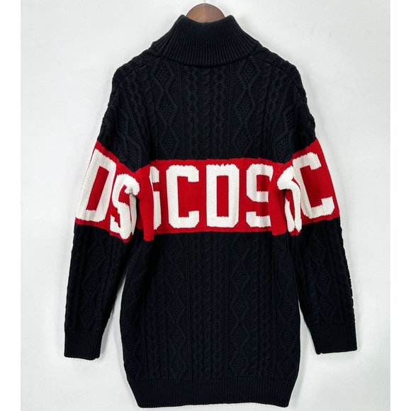 GCDS Sweater Mens Knit Oversized Mock Neck Logo Wool Blend Black Red White XS - Picture 2 of 13